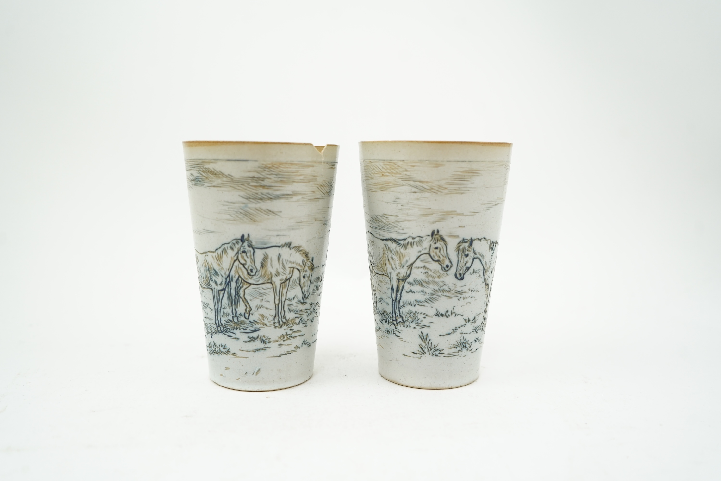 Hannah Barlow for Doulton Lambeth: A Stoneware Lemonade jug and two beakers